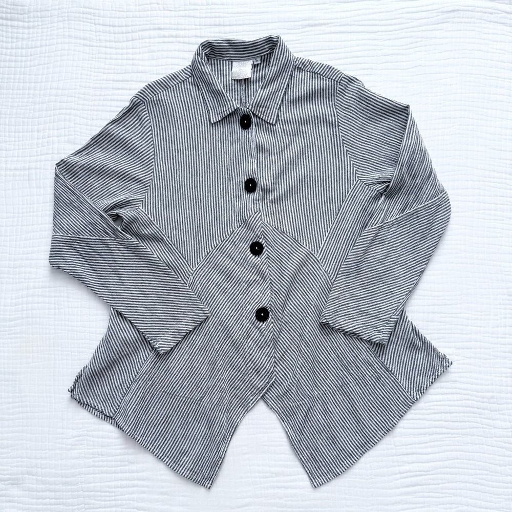 Mill Valley Clothing Co linen blend Hobo black & gray striped button down sz Sm